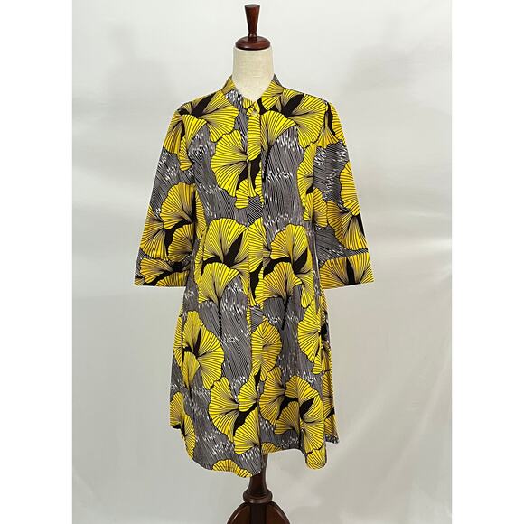 ZURI Kenya S Small Walking on Sunshine Yellow Brown Print 3/4 Slv Shirt Dress - Picture 9 of 9